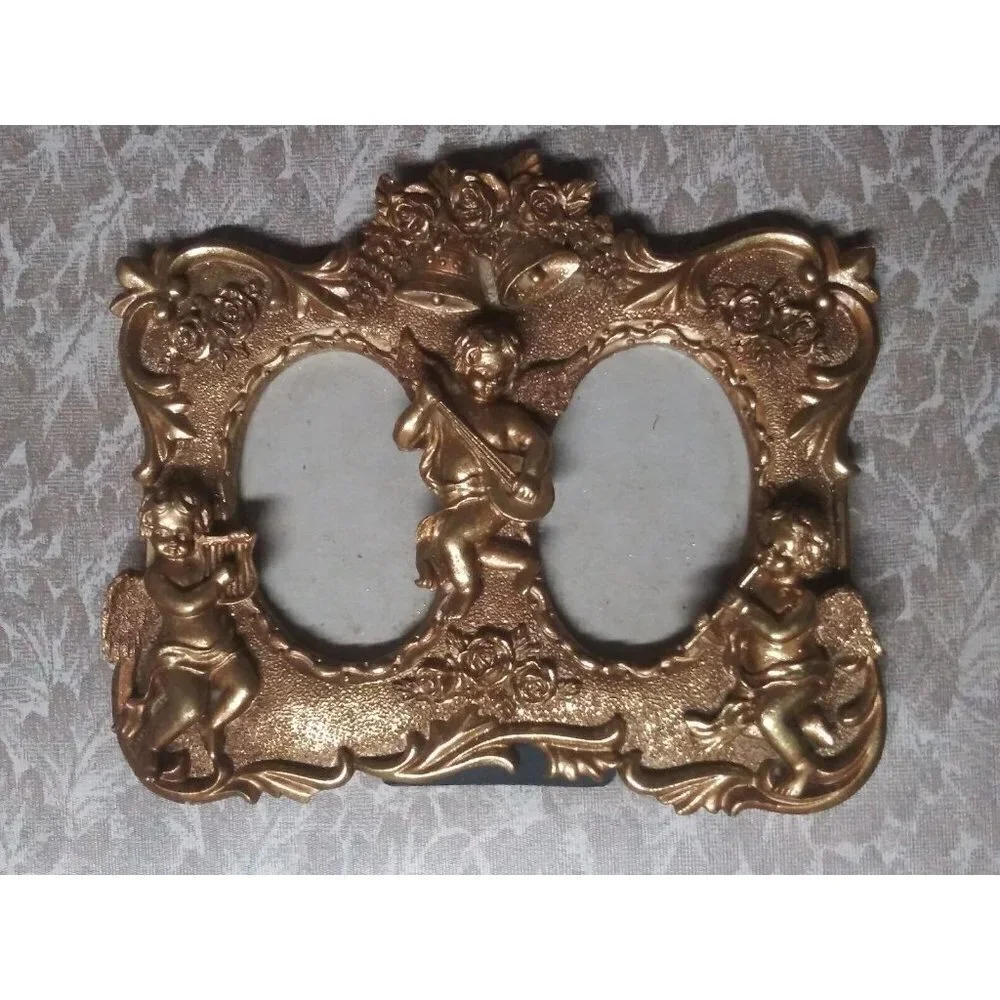 Gold gilt frame Ornate Cherubs Bells Roses Stunning 6.5